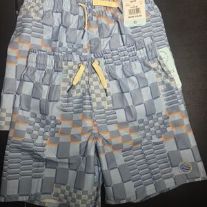 2-Geometric Blue and Orange Swim Shorts